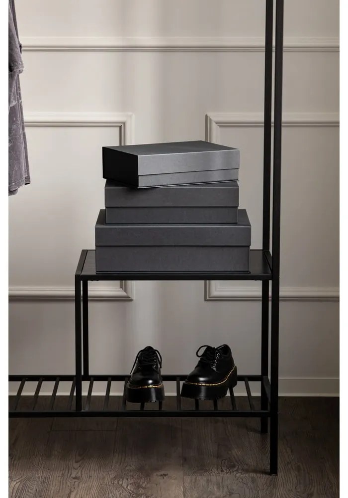 Тъмносиви картонени кутии за съхранение в комплект 3 бр. с капаци 42,5x29,5x13 cm Kian Paper Laminate – Bigso