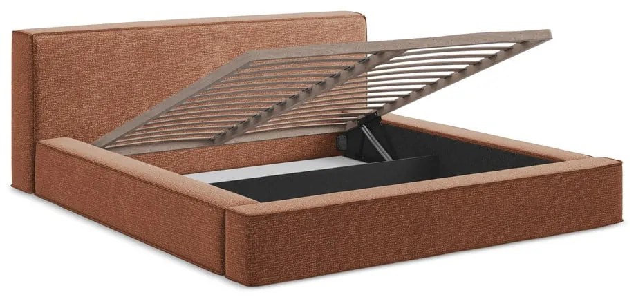 Тапицирано двойно легло с пространство за съхранение и решетка в цвят теракота 140x200 cm Noho - Makamii