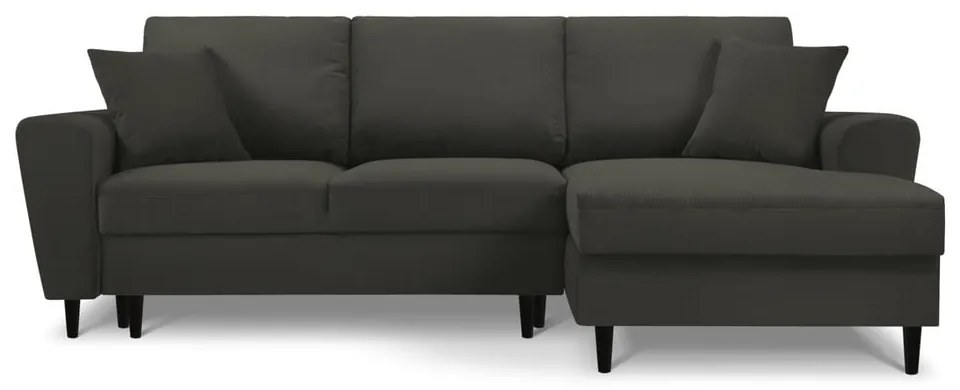 Черен разтегателен ъглов диван с място за съхранение от рипсено кадифе (десен ъгъл) Kyoto – Cosmopolitan Design