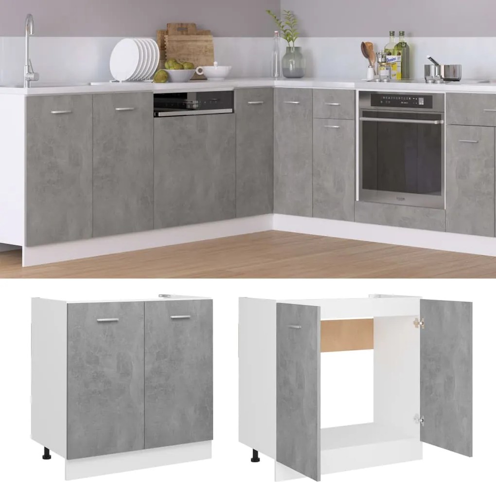 801200 vidaXL Долен шкаф за мивка бетонно сив 80x46x81,5 см инженерно дърво