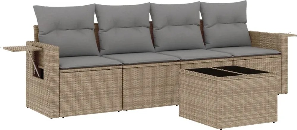 3252226 vidaXL Градински комплект диван с възглавници 5 части бежов полиратан