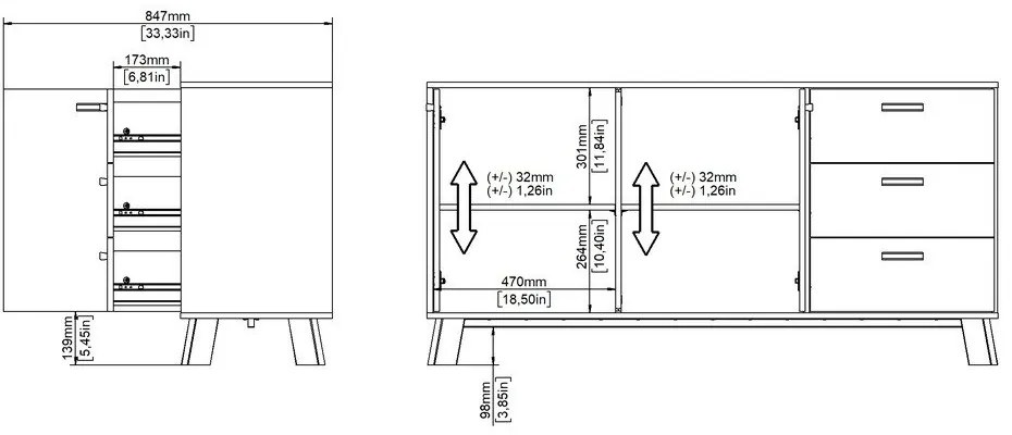 Скрин от дъбов декор в бял и естествен цвят 147x73x39 cm Ikast – Tvilum
