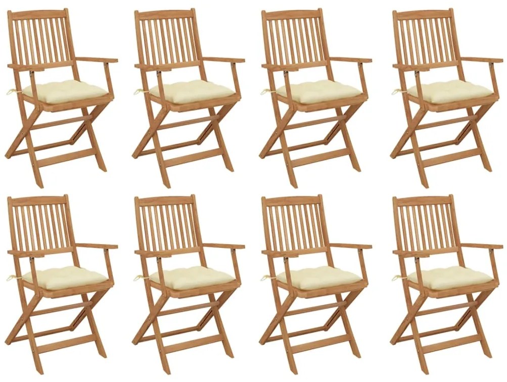 3075102 vidaXL Сгъваеми градински столове с възглавници 8 бр акация масив