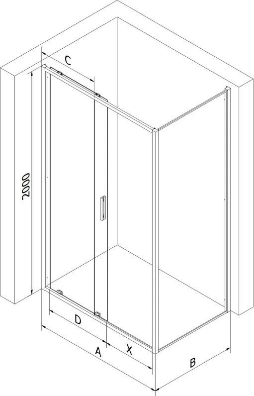 Mexen Exo-S плъзгаща се душ кабина 120 x 90 см, прозрачна, черна - 8151-120-090-70-00