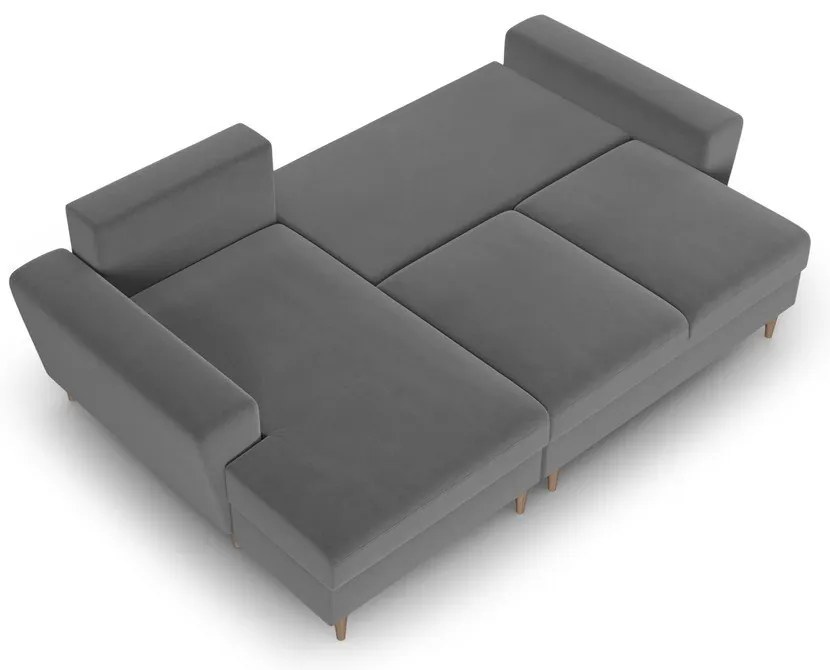 Светлосив кадифен разтегателен ъглов диван с място за съхранение (ляв ъгъл) Kyoto – Cosmopolitan Design