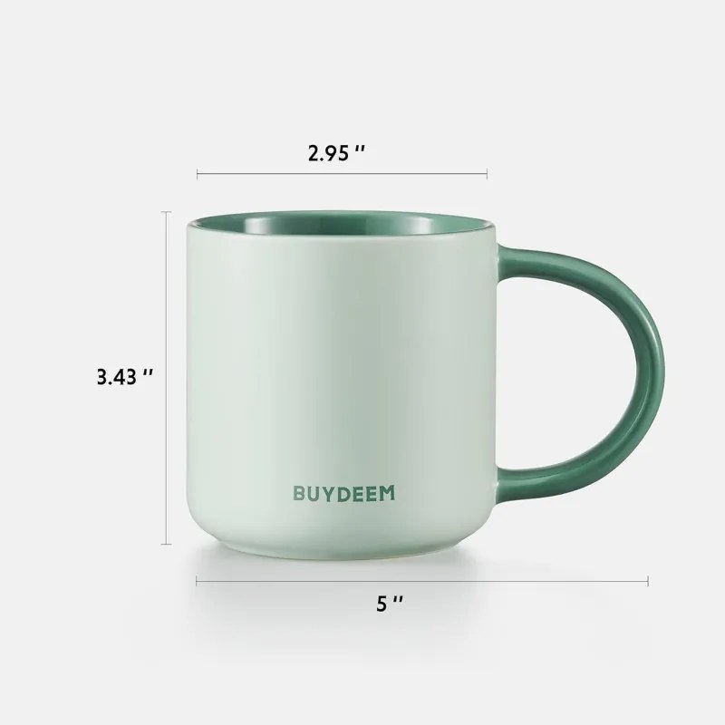 Керамична чаша за чай и кафе Buydeem CD1018-CG, 350 мл, Плоско дъно, Вътрешна мерителна скала, Високотемпературна керамика, Зелен