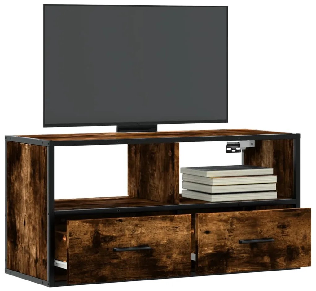 848921 vidaXL ТB шкаф, опушен дъб, 80x31x39,5 см, инженерно дърво и метал