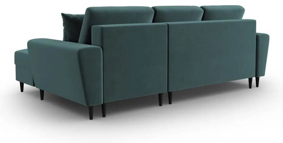 Кадифен разтегателен ъглов диван с място за съхранение в петролен цвят (десен ъгъл) Kyoto – Cosmopolitan Design