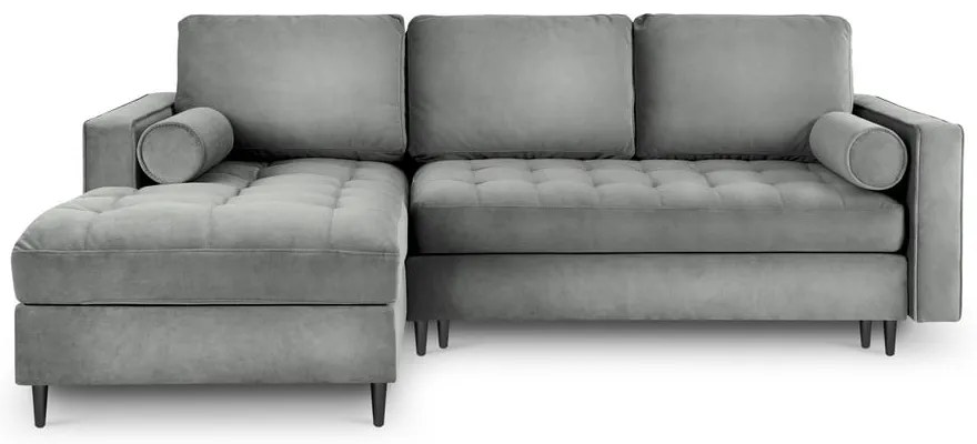 Светлосиво кадифено ъглово канапе, ляв ъгъл Santo - Milo Casa