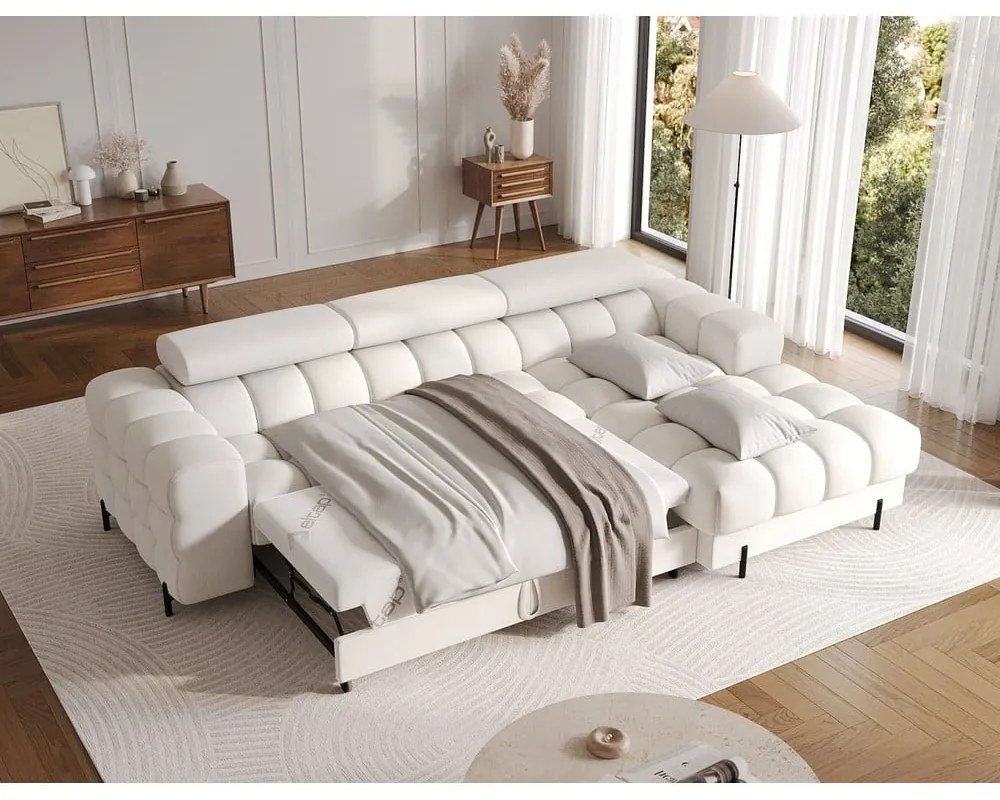 Кремав разтегателен ъглов диван с място за съхранение от букле (десен ъгъл) Felro – ELTAP