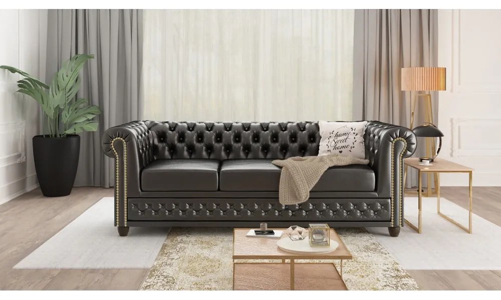 Черен разтегателен диван от изкуствена кожа 203 cm York - Ropez