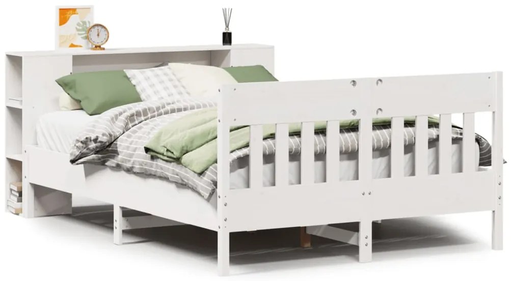 3323189 vidaXL Легло с етажерка за книги, без матрак, 140x190 см, бор масив