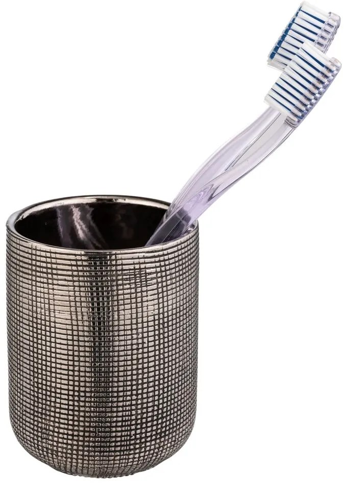 Керамична чаша за четки за зъби в сребрист цвят Rivara – Wenko