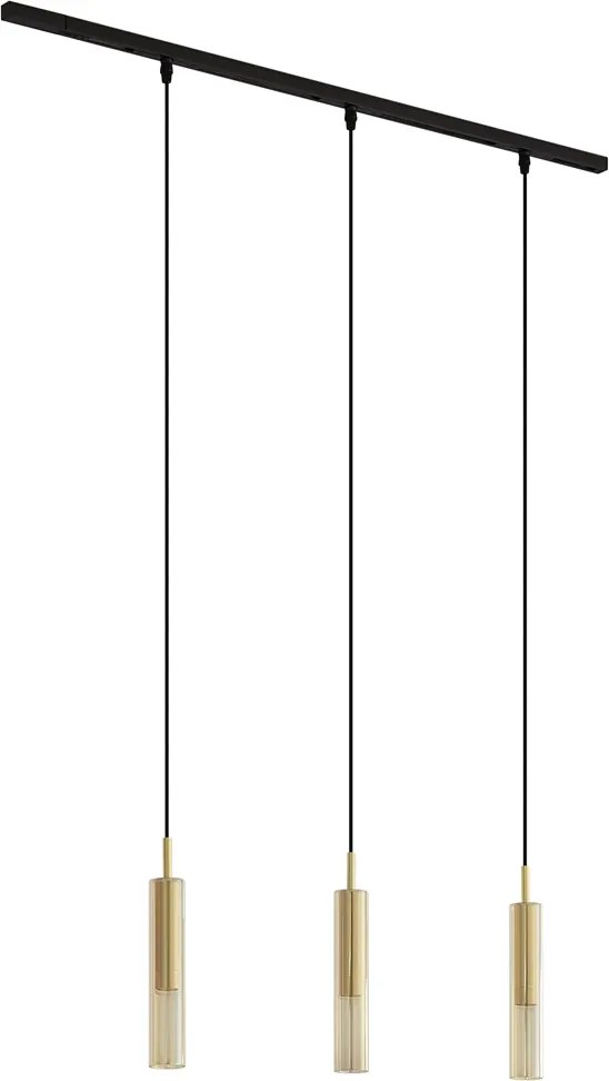 Модерна релсова система черна с 3 висящи лампи златни с кехлибарено стъкло 1-фазна - Slimline Loyce