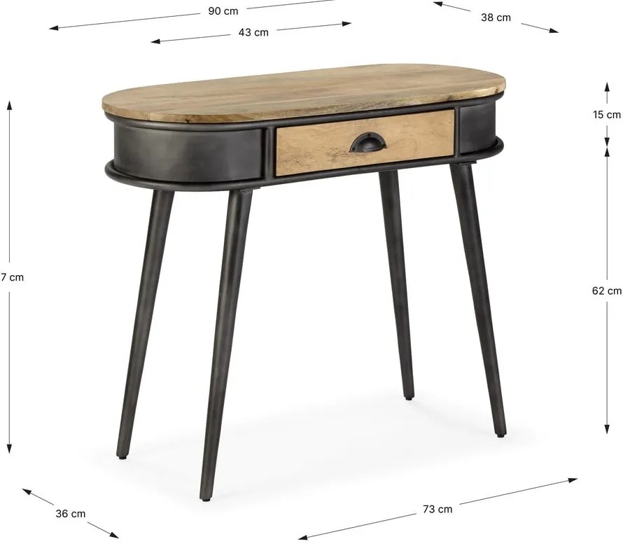 Черна/в естествен цвят конзолна маса 38x90 cm Delhi – MOME