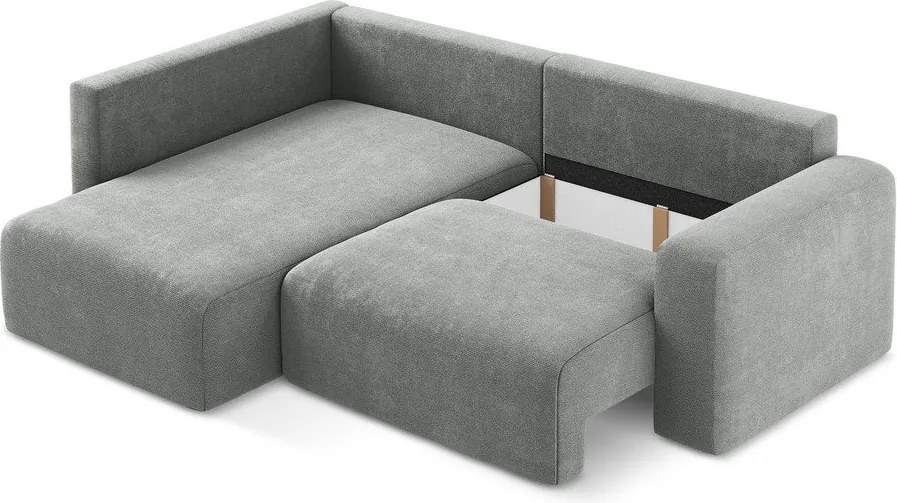 Сив шенилов сгъваем/с място за съхранение ъглов диван (ляв ъгъл/L форма) Kona – Makamii