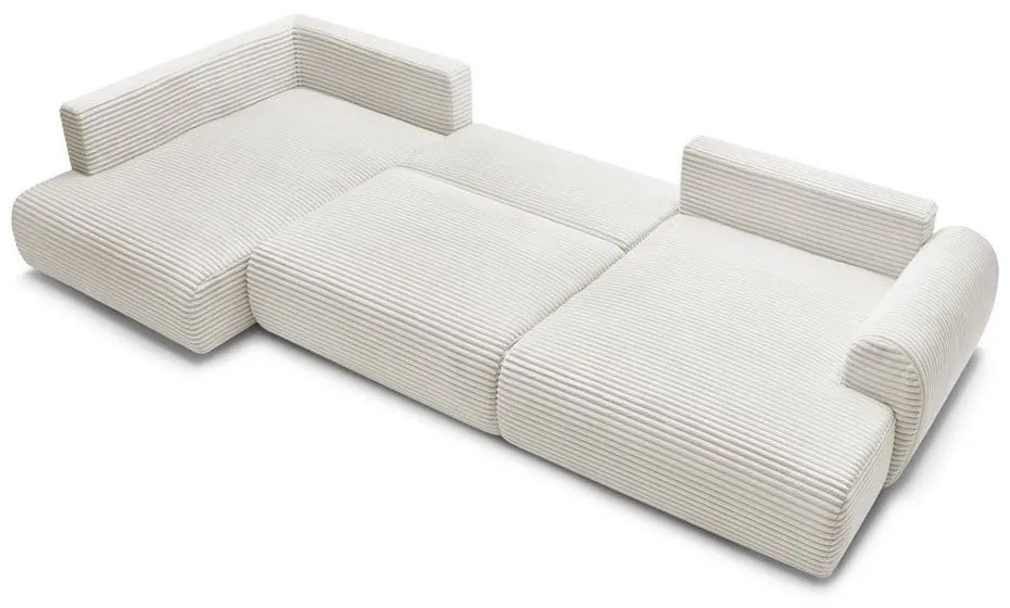 Кремав сгъваем/с място за съхранение ъглов диван от рипсено кадифе (ляв ъгъл/U форма) Lucien – Bobochic Paris