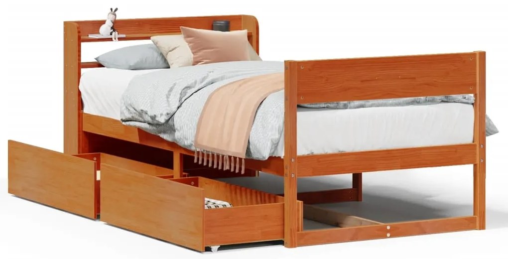 3307148 vidaXL Рамка за легло без матрак, восъчнокафяв, 75x190 см, бор масив