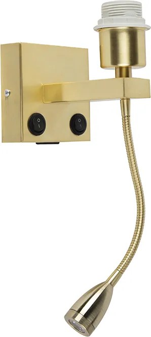 Арт Деко стенна лампа златиста с USB и гъвкава ръка - Brescia Combi
