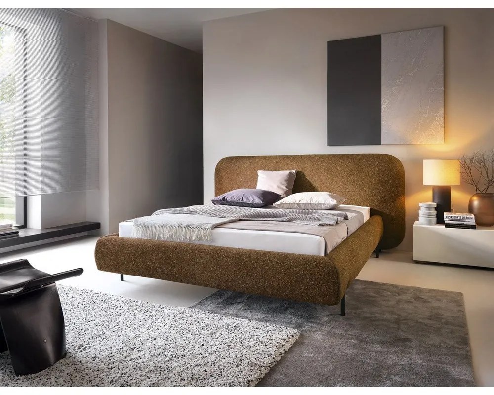 Двойно легло тапицирано с място за съхранение и включена подматрачна рамка в цвят жълта охра 180x200 cm Pointt – ELTAP