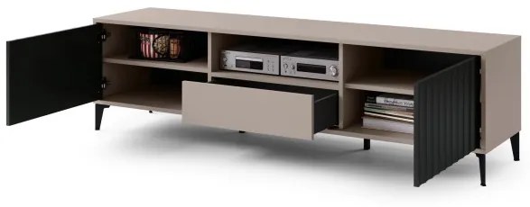 Шкаф РИМИНИ РТВ-182 Бежово Taupe/Черен мат - МОДЕРЕН ТВ ШКАФ С ЧЕКМЕДЖЕ/РАФТ И НАБРАЗДЕНИ ФРОНТОВЕ
