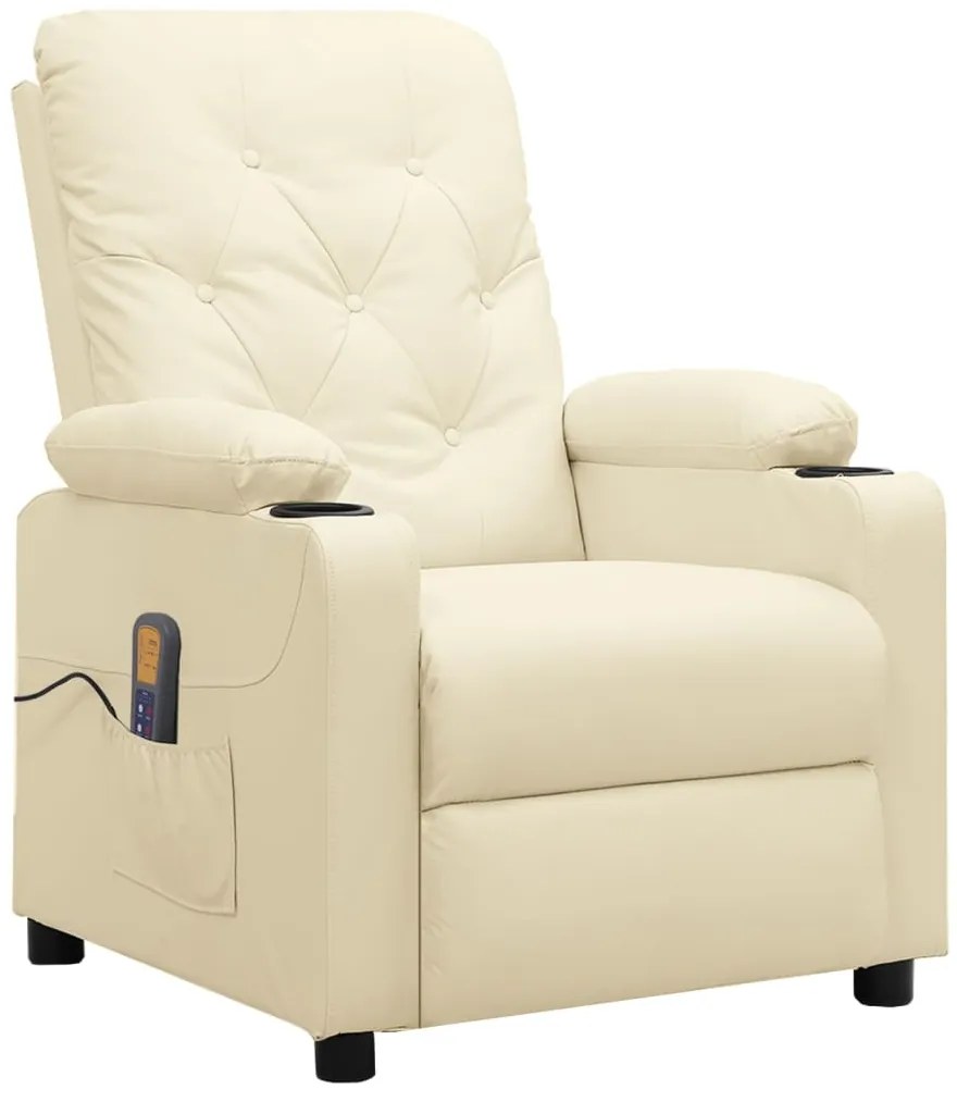 3093507 vidaXL Изправящ масажен стол, кремав, изкуствена кожа