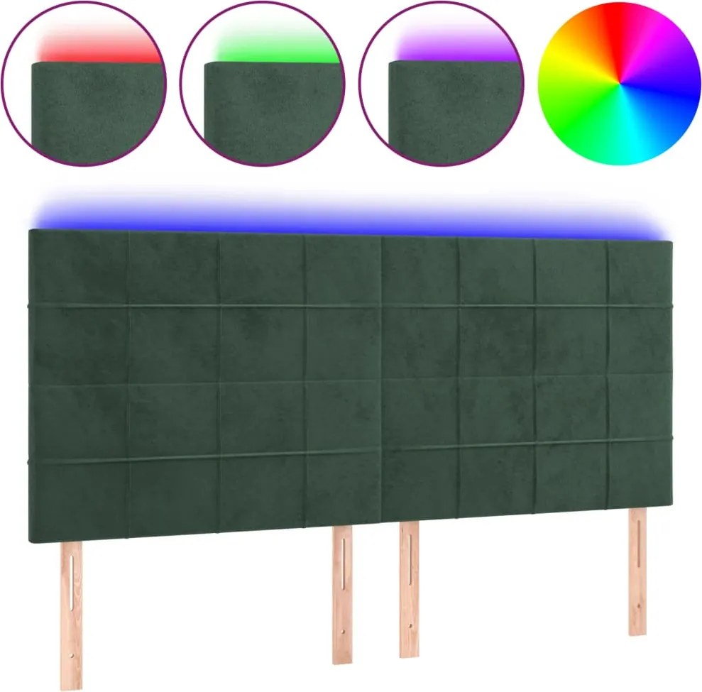 3122487 vidaXL LED горна табла за легло, тъмнозелена, 180x5x118/128 см, кадифе