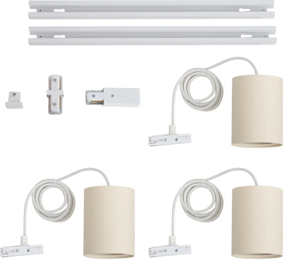 Модерна релсова осветителна система с 3 висящи лампи бяла с бежово 1-фазна - Iconic Holt