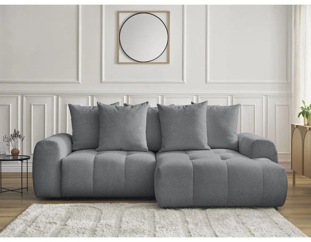 Сив шенилов сгъваем/с място за съхранение ъглов диван (десен ъгъл) Roxelane – Bobochic Paris