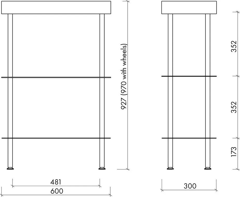Черен метален подвижен стелаж 60x97x30 cm Nolle – noo.ma