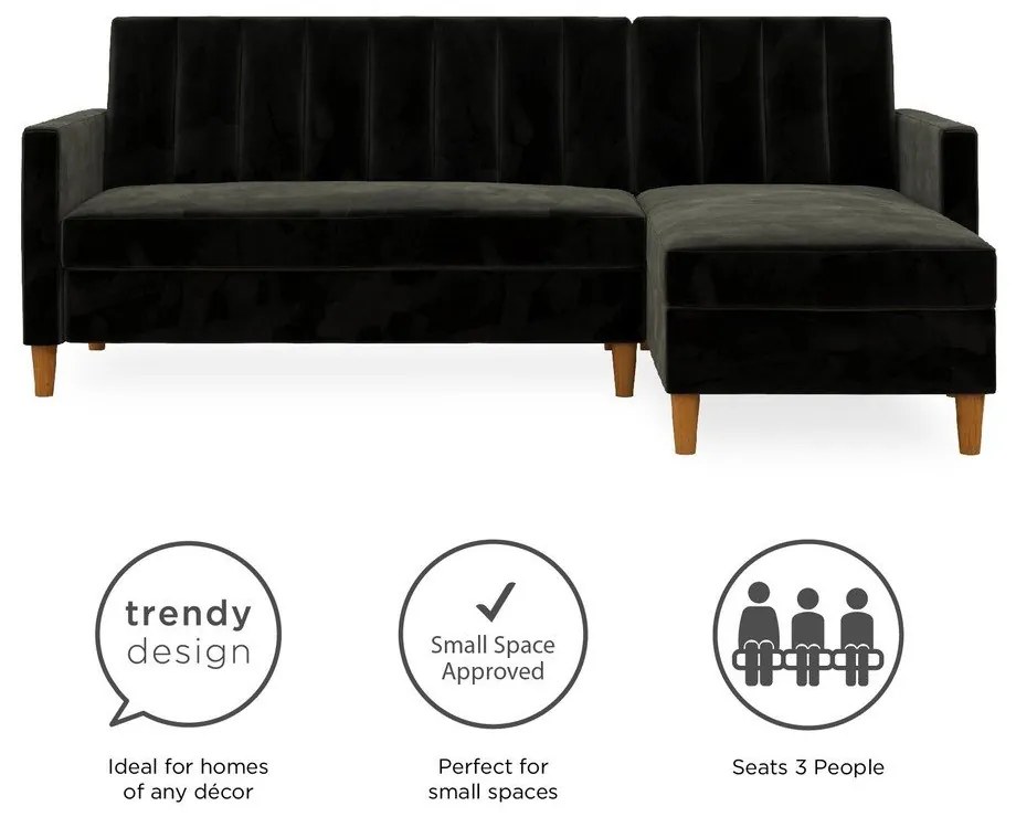 Черен разтегателен диван с кадифена повърхност и място за съхранение Celine - Støraa