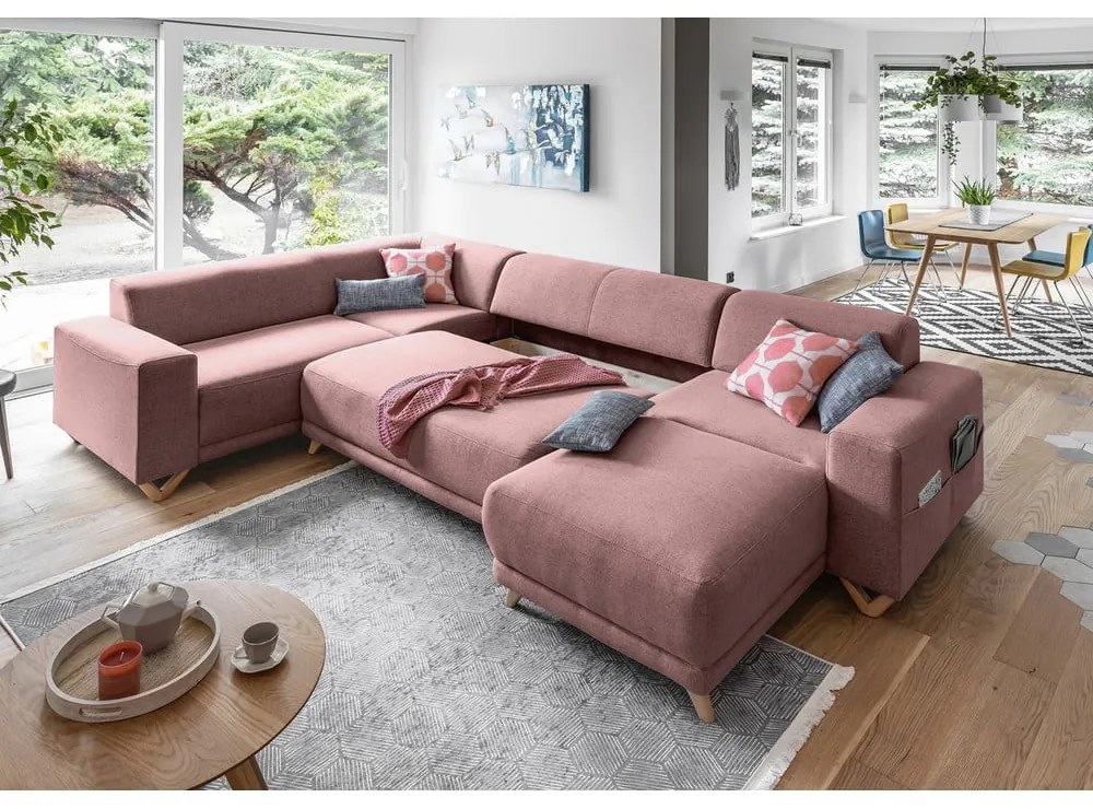 Розов разтегателен/с място за съхранение ъглов диван (ляв ъгъл/U форма) Classy Sophie – Miuform