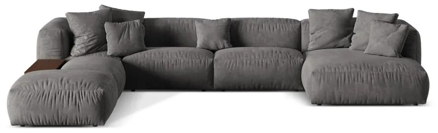 Сив кадифен модулен ъглов диван (ляв ъгъл/U форма) Martina – Micadoni