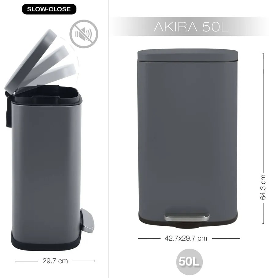 Тъмносиво стоманено кошче за боклук с педал 50 l Akira – Spirella