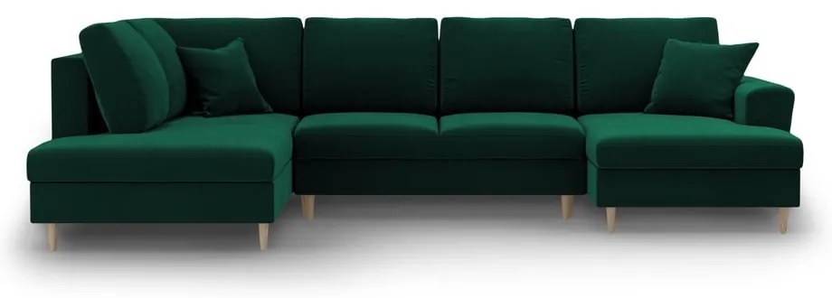 Зелен кадифен разтегателен ъглов диван с място за съхранение (ляв ъгъл/U форма) Kyoto – Cosmopolitan Design