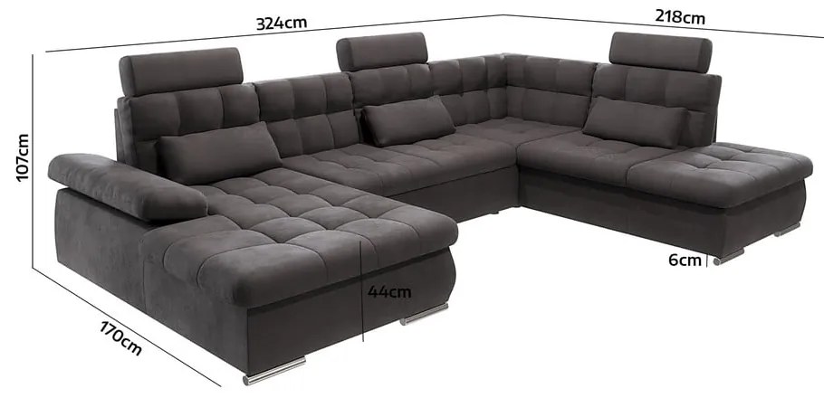 Антрацитен разтегателен ъглов диван с място за съхранение (десен ъгъл/U форма) Merkur – Ropez