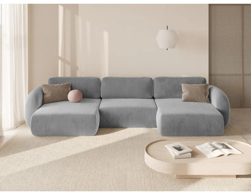 Светлосив кадифен сгъваем/с място за съхранение ъглов диван (U форма) Tonale – Cosmopolitan Design