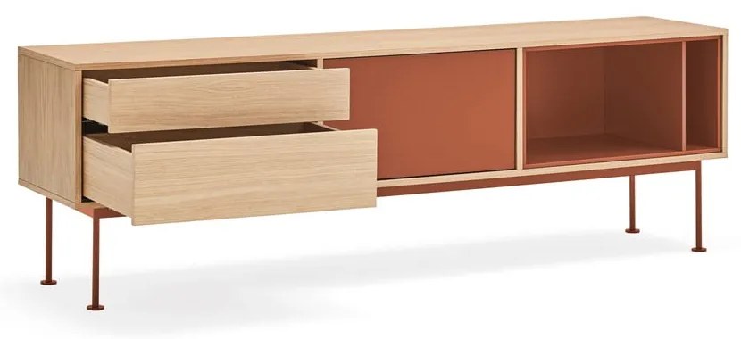 Телевизионен скрин в тухленочервено с дъбов фурнир Yoko - Teulat