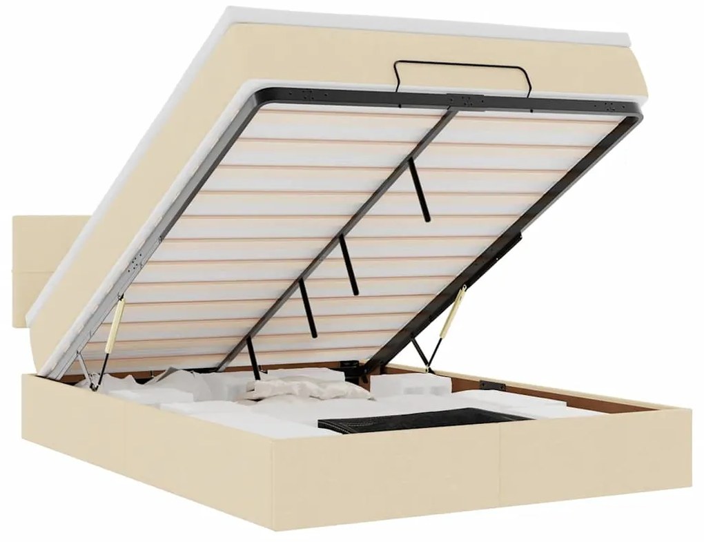 3312317 vidaXL Османска легло с матрак и LED, кремаво, 140x200 см, плат