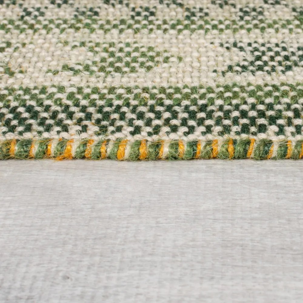 Зелен килим със смес от юта 200x290 cm Mara Jute Border – Flair Rugs