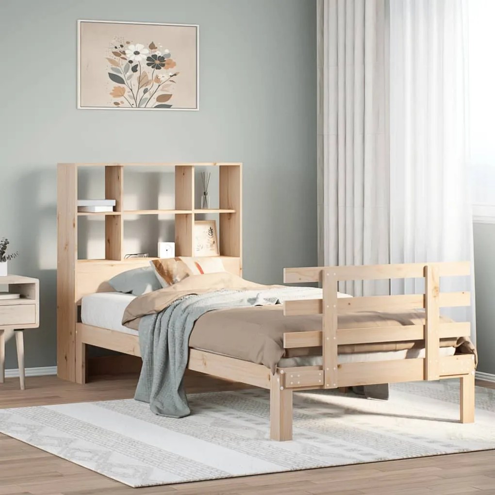 3322743 vidaXL Легло с рафтове за книги, без матрак, 90x190 см, бор масив