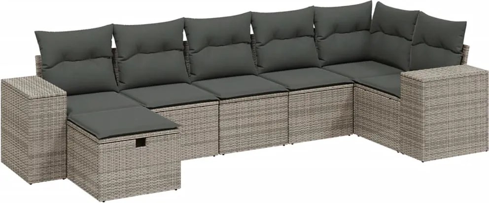3264456 vidaXL Градински диван с възглавници, 7 части, полиратан, сив