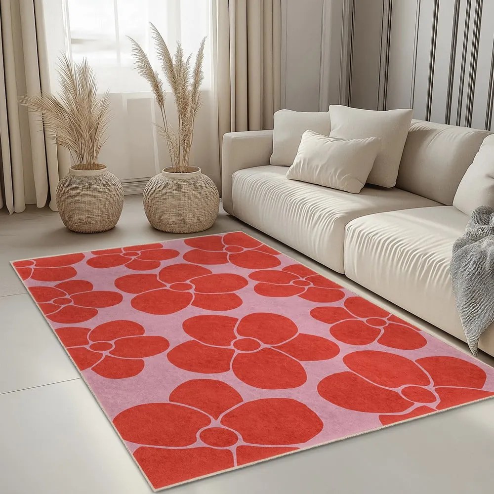 Червено-розов килим подходящ за пране 80x150 cm Poppy Fields – Mila Home