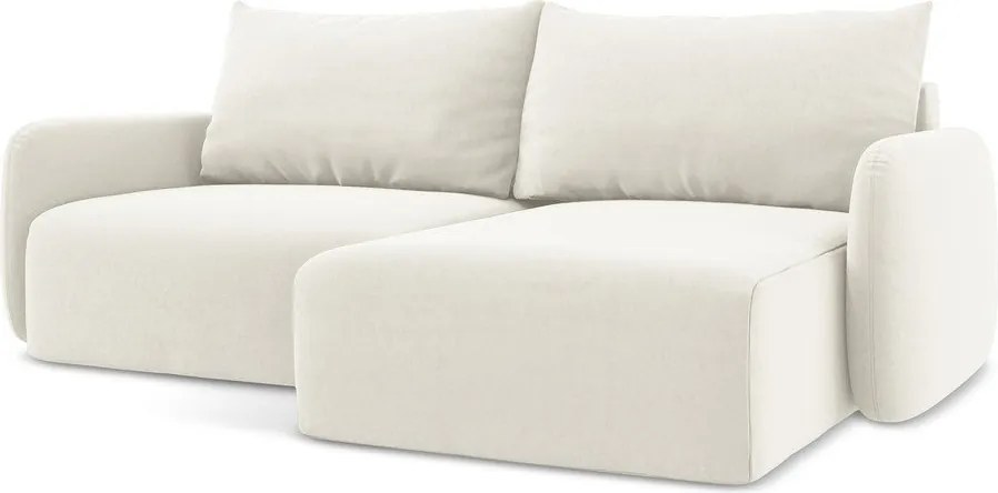 Кремав кадифен сгъваем/с място за съхранение ъглов диван (десен ъгъл) Kalena – Makamii