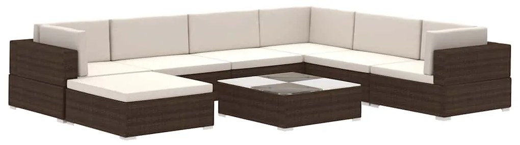 41260 vidaXL Градински комплект с възглавници, 8 части, кафяв полиратан