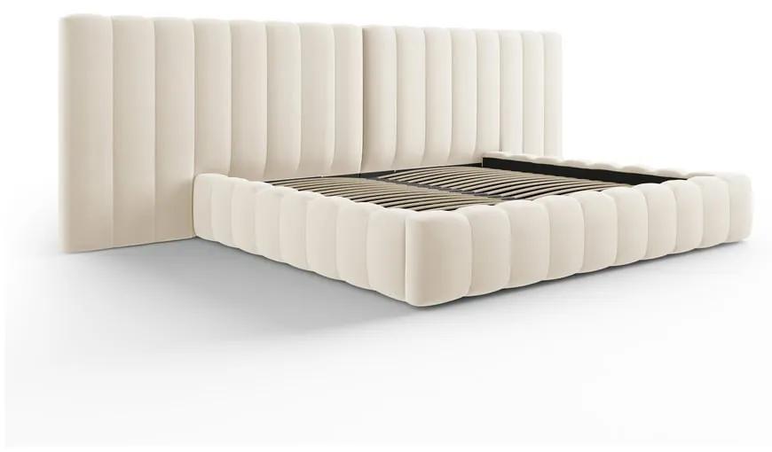 Бежово тапицирано двойно легло с място за съхранение и решетка 200x200 cm Gina - Milo Casa