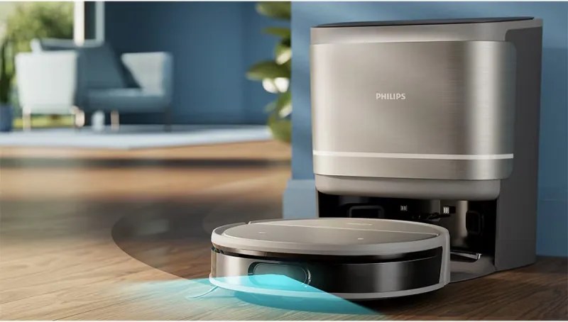 Прахосмукачка робот Philips Series 9000 XU9100/10, 6500 mAh, 8000 Pa, WiFi, LiDAR, PowerCyclone, EPA 11, Сухо/мокро почистване, Бронз/златист