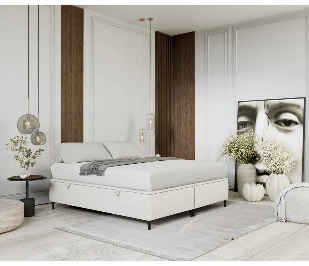 Кремаво тапицирано двойно легло с място за съхранение 180x200 cm Tate – Maison de Rêve