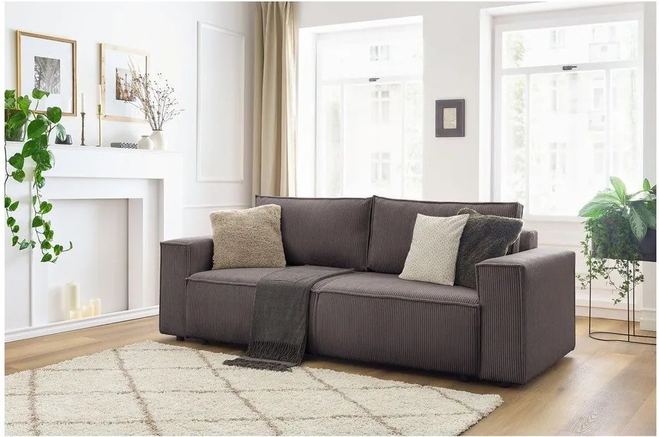 Кафяво-сив сгъваем диван от рипсено кадифе 245 cm Nihad – Bobochic Paris