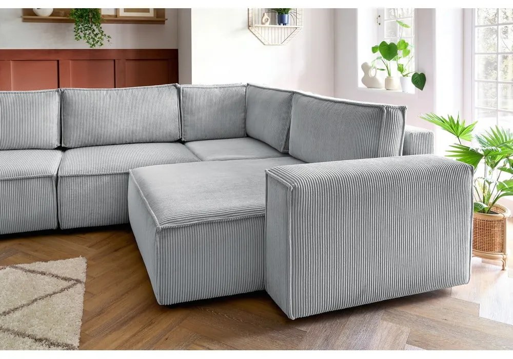 Светлосив ъглов диван от велур, десен ъгъл Nihad modular – Bobochic Paris